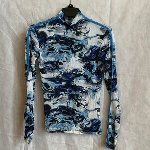 Woman’s  Blue and Black Stretchy mock turtleneck shirt